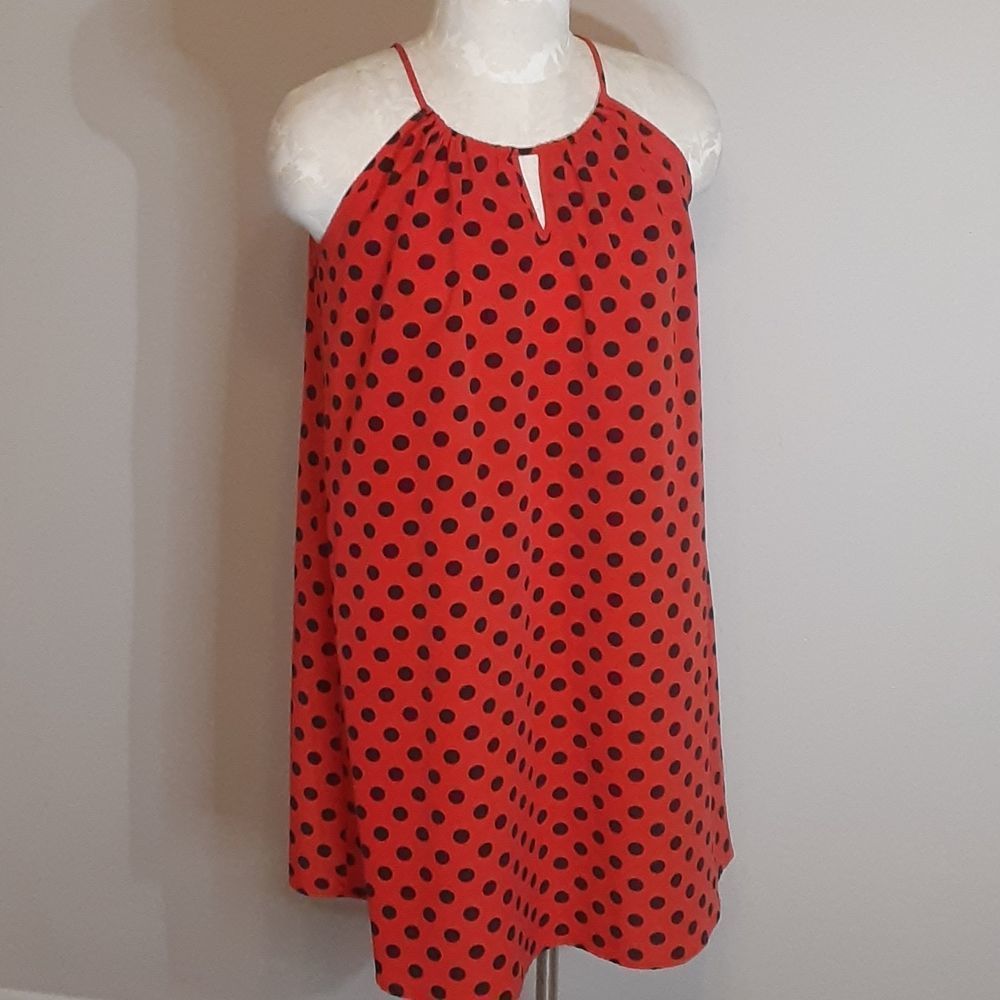 Enfocus Studios Red Sleeveless Dress with Navy Blue Polka Dots